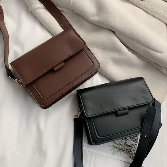 Vintage Shoulder Bag for Women | Simple Solid Color Messenger Bag & Small Square Crossbody Luxegan