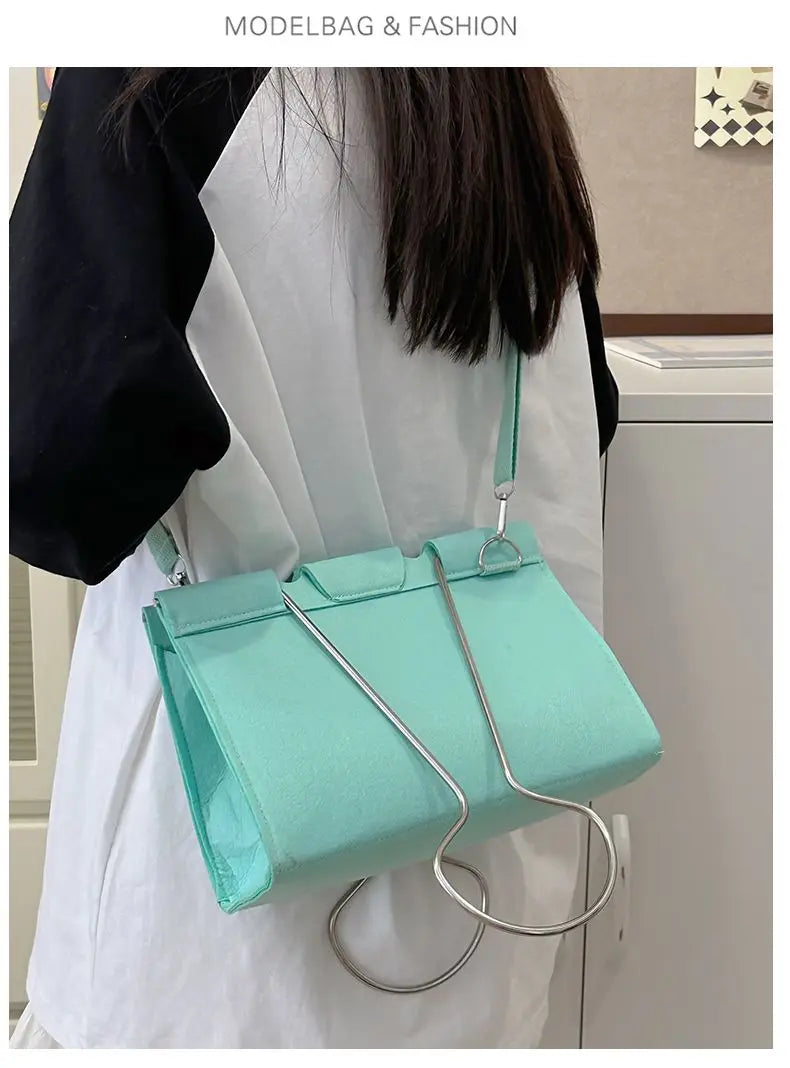 New Fashion Felt High-Capacity Shoulder Bag | Office Lady Women's Casual Handbag with Binder Clip Detail Luxegan