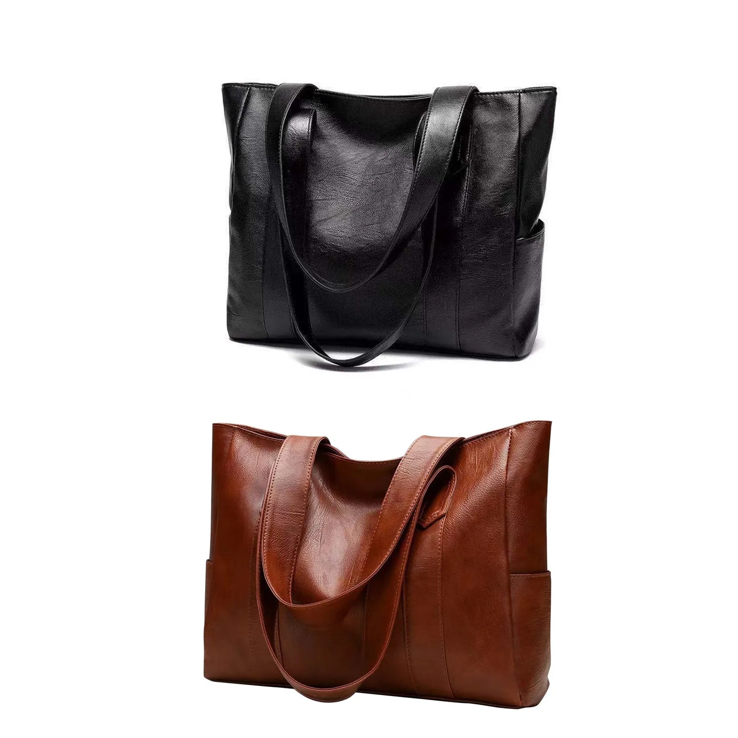 Big Soft Leather Female Tote Bag | New Tide Version Large Capacity Handbag | Simple Solid Color Single Shoulder Bag | Versatile Soft PU Leather Casual Tote Luxegan
