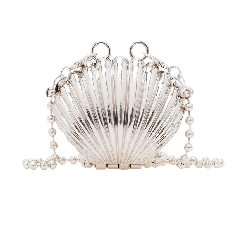 Mini Acrylic Shell Evening Bag | Designer Luxury Gold & Silver Handbag | Glamorous Wedding Party Purse | Fashionable Hard Case Chain Crossbody Shoulder Bag (Model 969288) Luxegan
