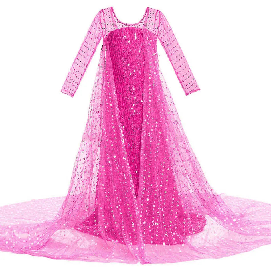 Little Girls Summer Cinderella Dance Sequin Clothing Kids Birthday Fancy Maxi Princess Style Cosplay Dress Long Sleeve Ball Gown