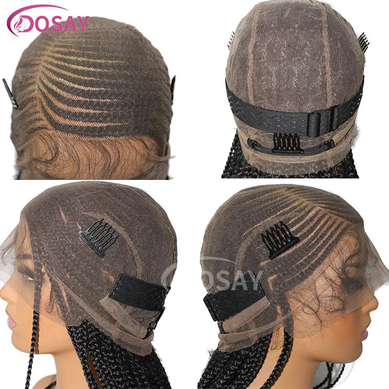 36" Full Lace Frontal Braids Wig Synthetic Side Part Knotless Cornrow Braided Lace Front Wig Twist Braided Faux Locs Braid Wigs Luxegan