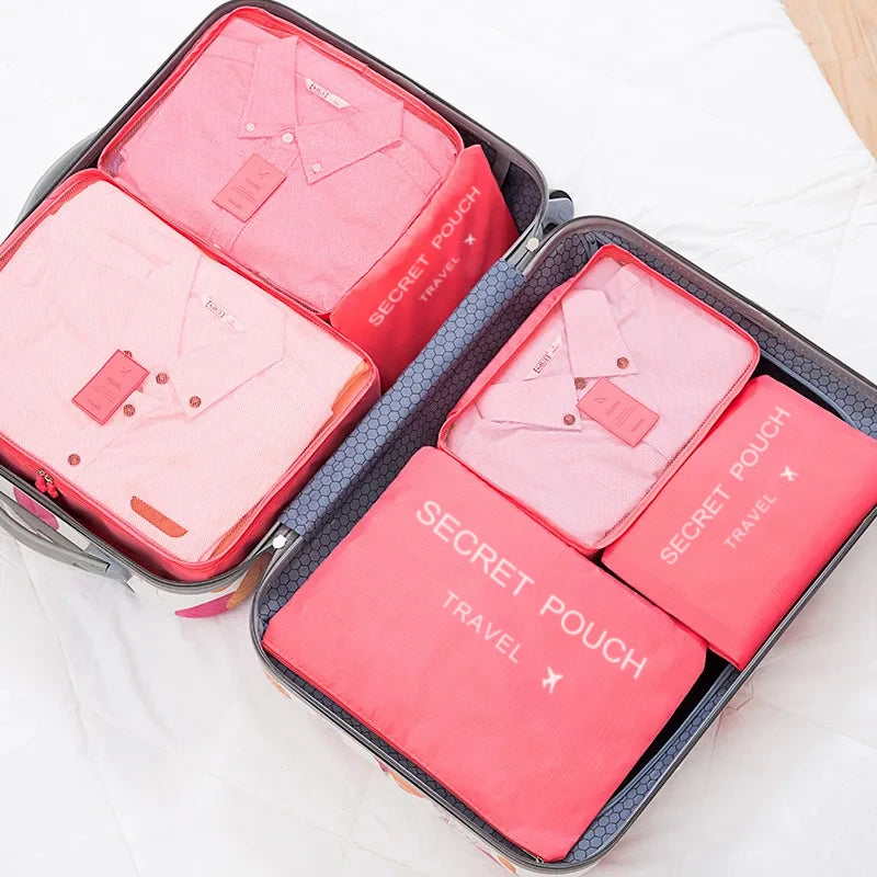 6-Piece Travel Storage Bag Set | Large Capacity Luggage & Clothes Sorting Organizer | Sophisticated Oxford Packing Cubes | Fashion-Forward Suitcase Pouch Set for Versatile Travel Luxegan