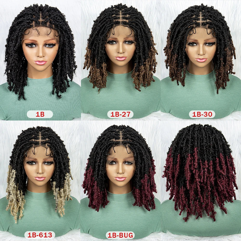 KIMA Pelucas trenzadas sintéticas de 14 pulgadas Peluca frontal de encaje Pelucas trenzadas 9x6 Trenzas de caja sin nudos con pelo de bebé para mujeres negras