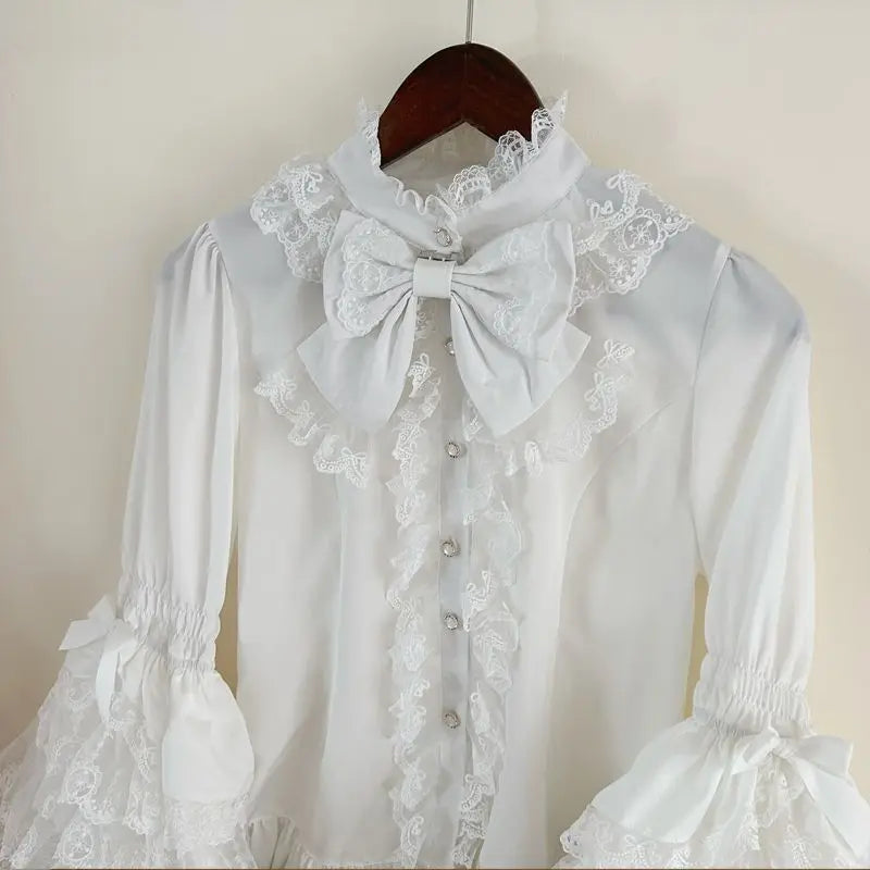 Women's Victorian Sweet Lolita Princess Dress | Kawaii Cute Lace Ruffle Flower Wedding Gown | Japanese Retro Elegant Bow Mini Dress | Premium Tatting Full Sleeve All Season Vestido Model LY014D5368 Luxegan