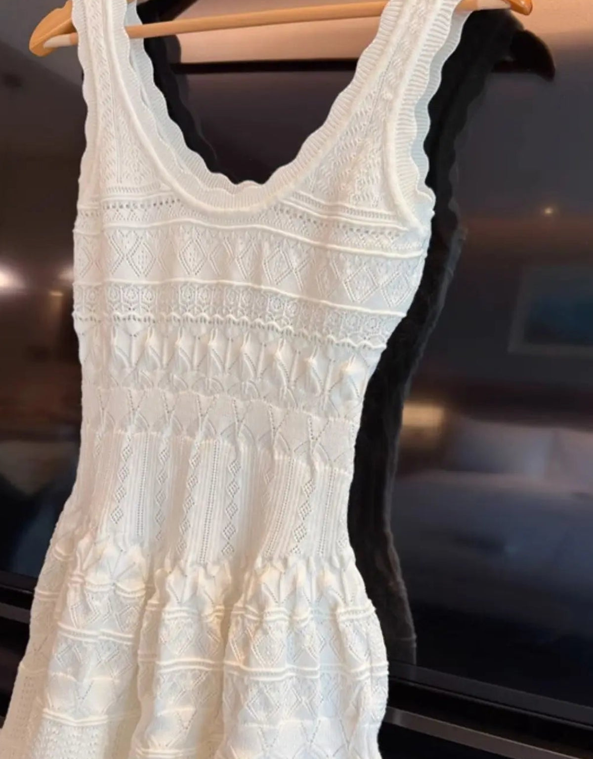 O-Neck Spaghetti Strap Sleeveless Hollow-Out Slim Fit A-Line Mini Dress – Empire Waist, Knit, Summer Luxegan