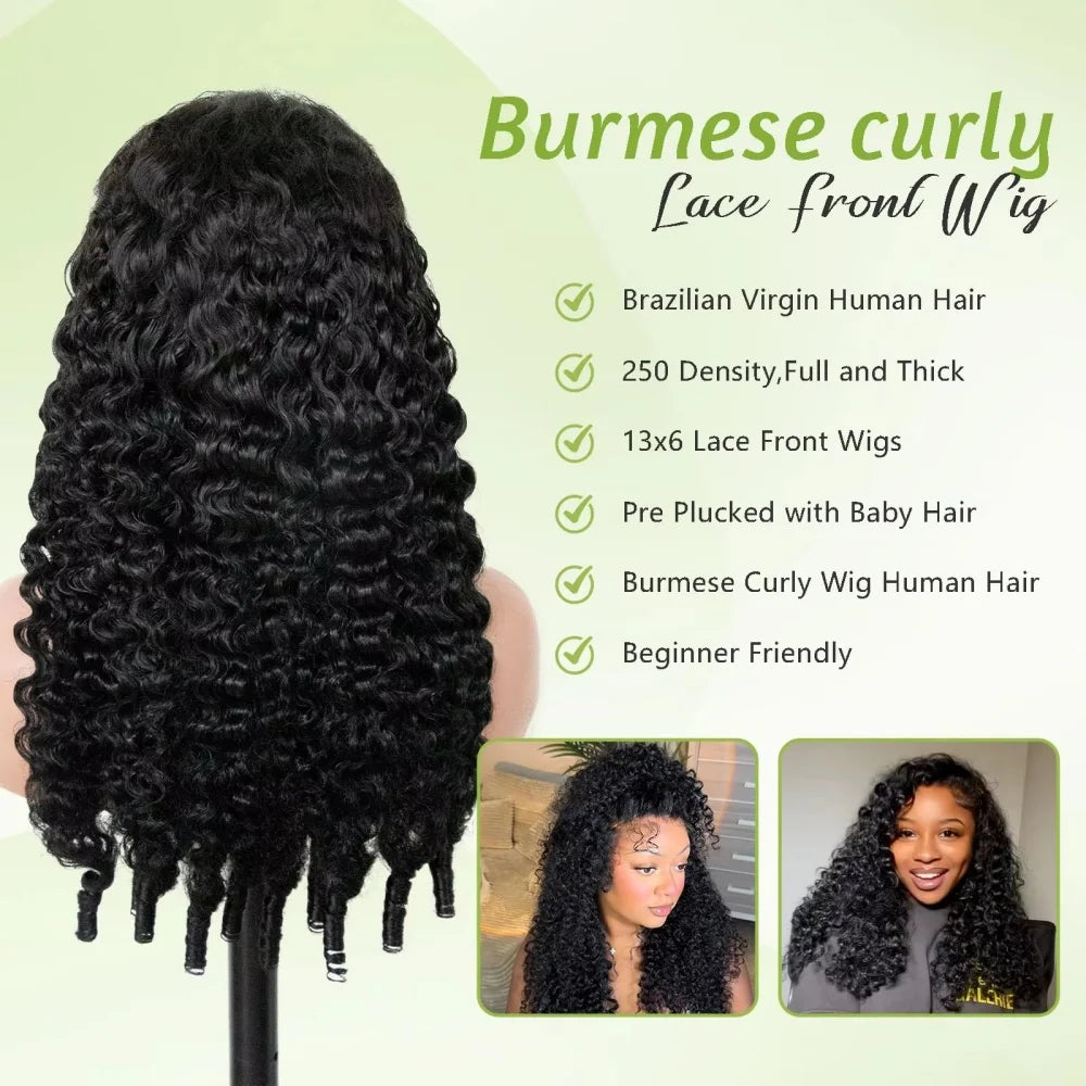 30 & 40-Inch Burmese Curly HD Lace Frontal Wig | Sophisticated 250% Density 13x6 & 13x4 Transparent Lace | Elegant "Brazilian Remy" Ultra-Long Silhouette | "Dignified" Pre-Plucked Deep Wave Human Hair for Radiant Versatile Styling Luxegan