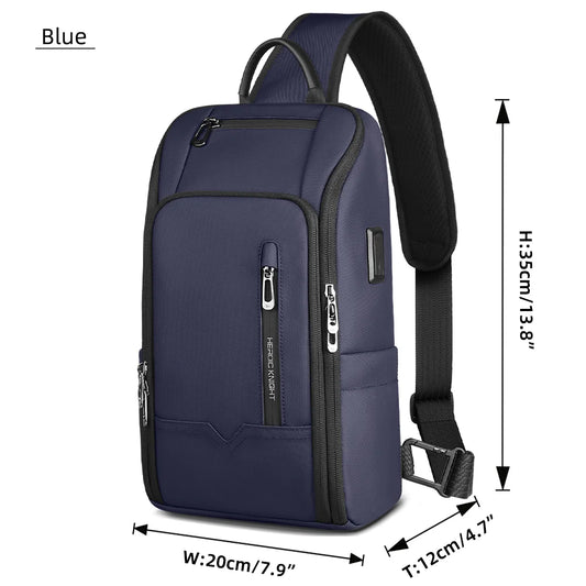 Anti-Theft Men's Chest Crossbody Bag | Sophisticated "High-Capacity Box" Silhouette | Waterproof Oxford Business Satchel | "Dignified" High-Performance USB Sling for Radiant Versatile Styling Luxegan