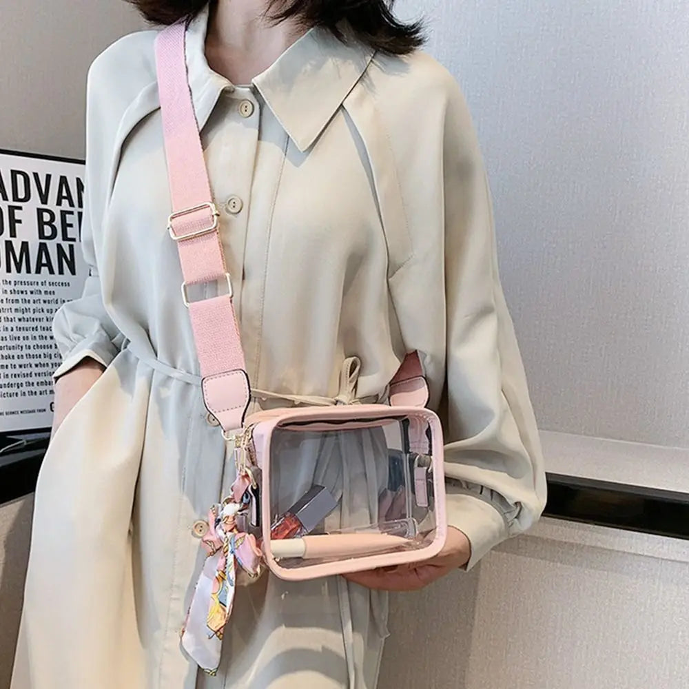 Fashion Transparent PVC Jelly Handbag | Solid Color Shoulder Messenger Crossbody Bag for Women & Girls (Ribbons Excluded) Luxegan