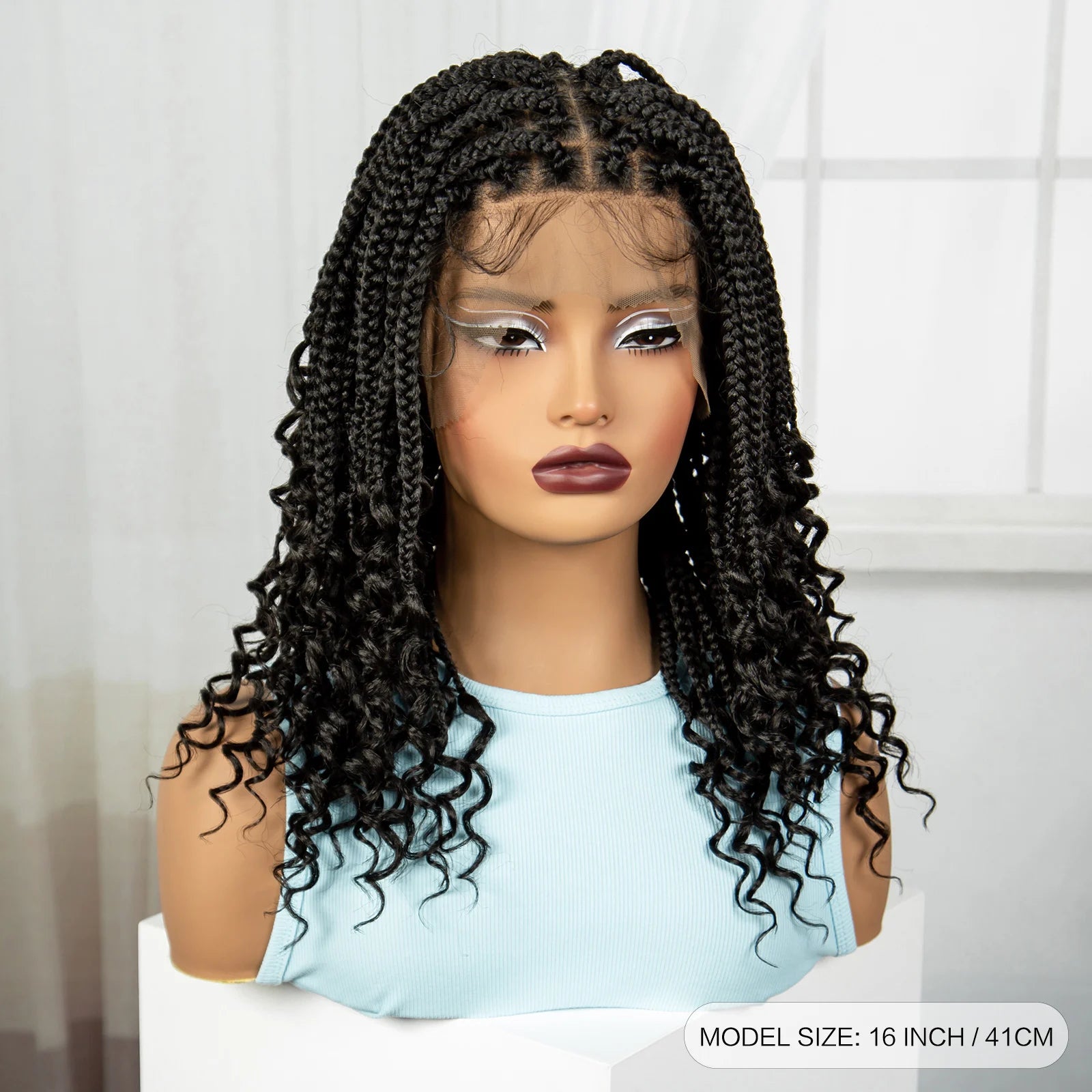Burgundy Boho Knotless Braids Bob Wig with Curly Ends | Full Lace Luxegan