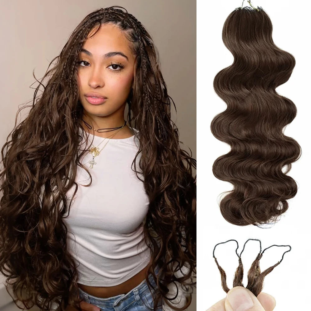 Chocolate Brown Body Wave Miracle Knots Crochet Human Hair – 100% Raw Burmese Remy | Feathered Boho Braids | 10–24 Inch Luxegan