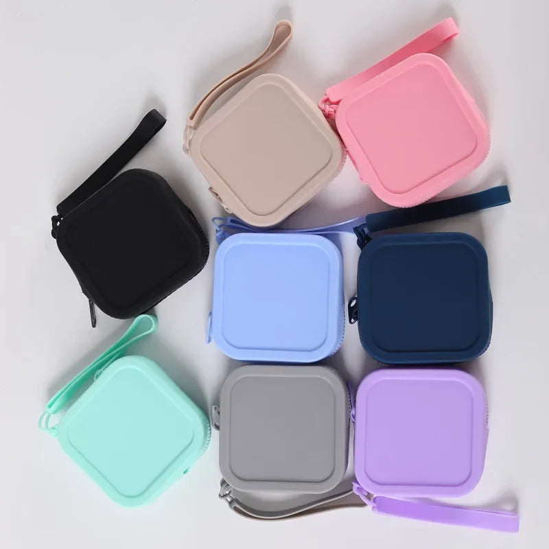 Small Square Waterproof Silicone Wallet | Simple Zipper Organizer Coin Purse & Earphone Bag | Unisex Travel Portable Pouch Luxegan