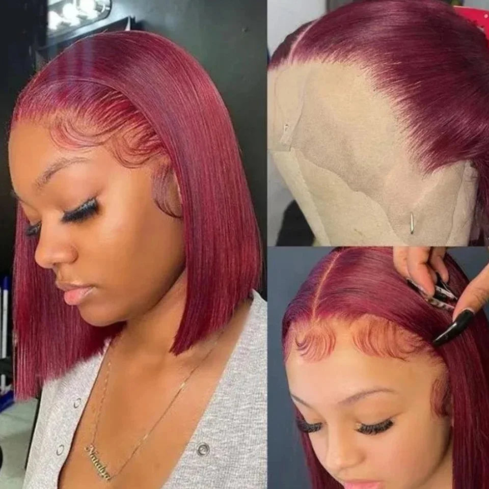 Colored HD Lace Frontal Bob Wig | Sophisticated "613 & Honey Blonde" Silhouette | Elegant 13x4 Transparent Burgundy 99J Palette | "Dignified" High-Performance Colored Human Hair for Radiant Versatile Styling Luxegan