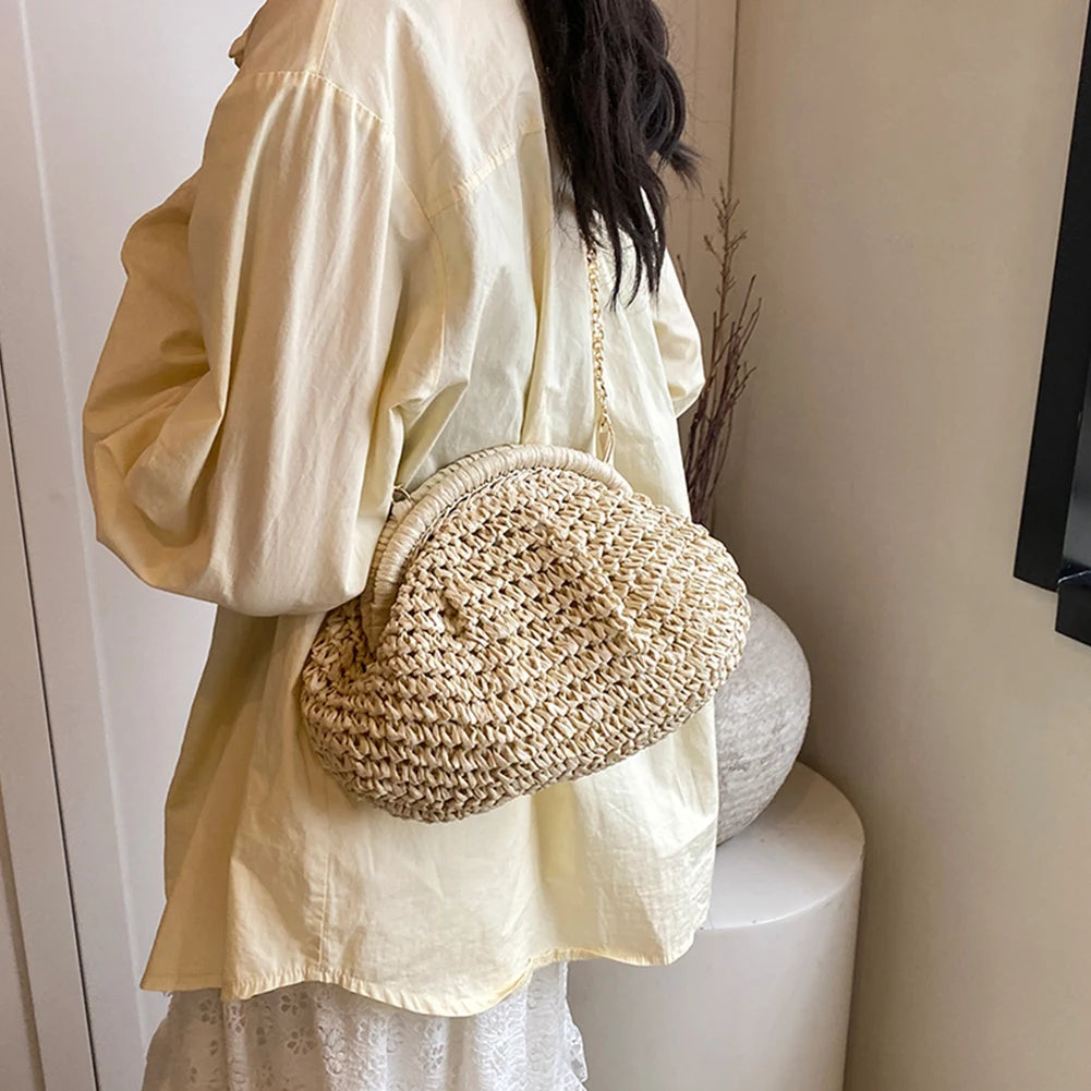 Women's Straw Woven Bag | Chain Strap Clutch Purse & Stylish Crossbody Bag Luxegan