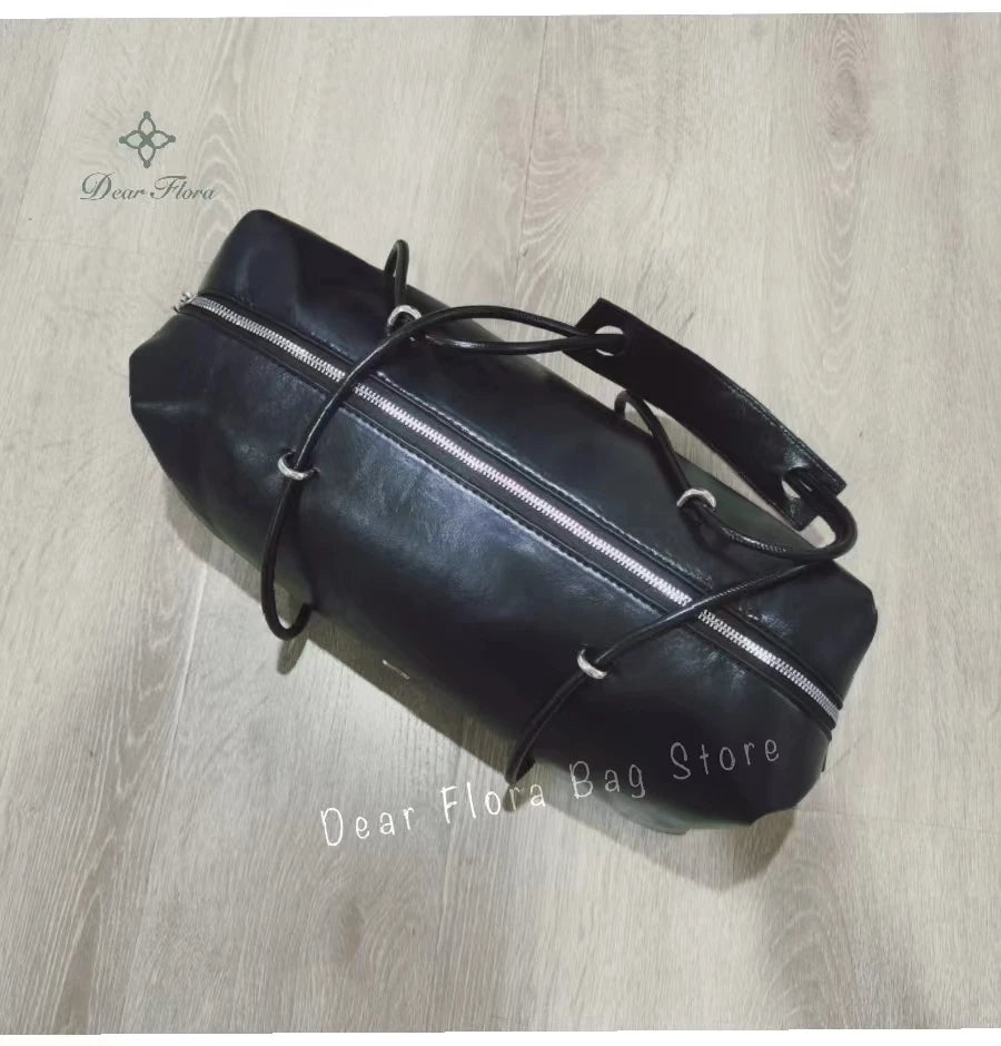 Y2K Retro "Spicy Girl" Motorcycle Handbag | Large Capacity Boston Pillow Bag | Vintage Cyber-Punk Shoulder Tote | High-Street Fashion Faux Leather Underarm Bag with Rivet Details Luxegan