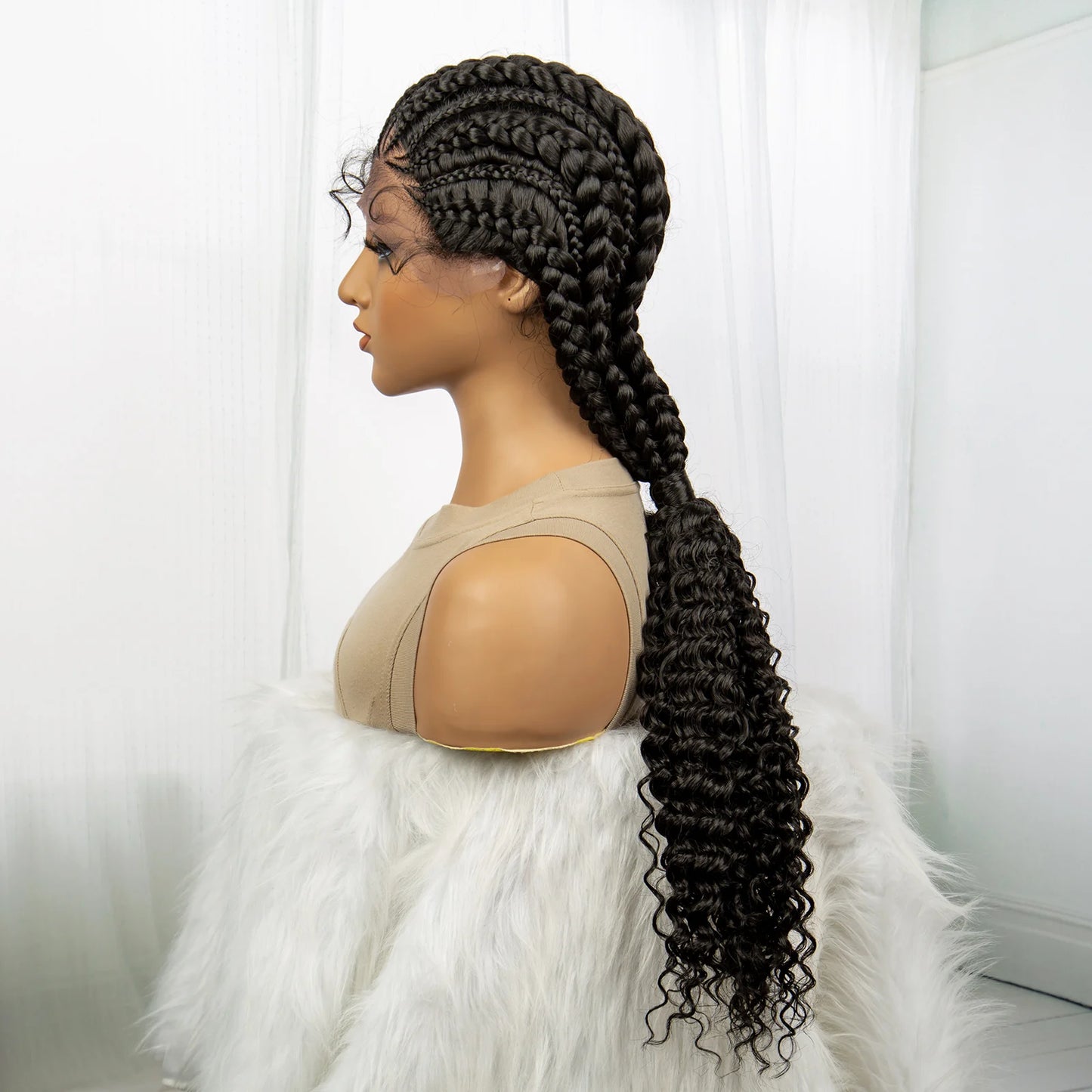 Curly Ends Cornrow Box Braids Wig | Handmade Lace Front | Baby Hair Luxegan