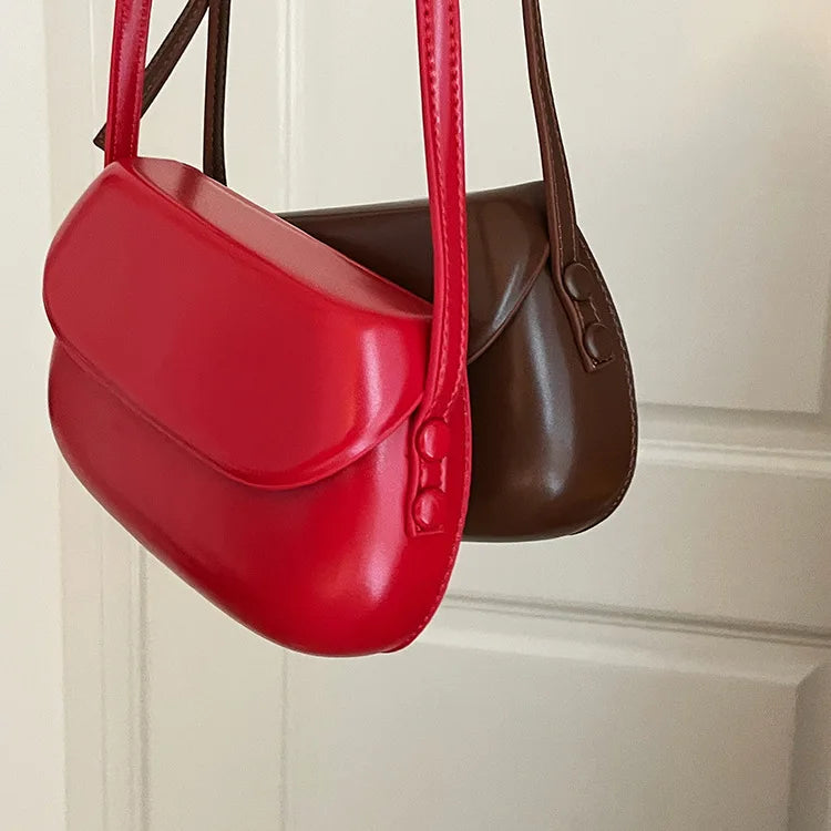 Women's Small Messenger Bag | Solid PU Leather Shiny Shoulder Bag & Saddle Purse Luxegan