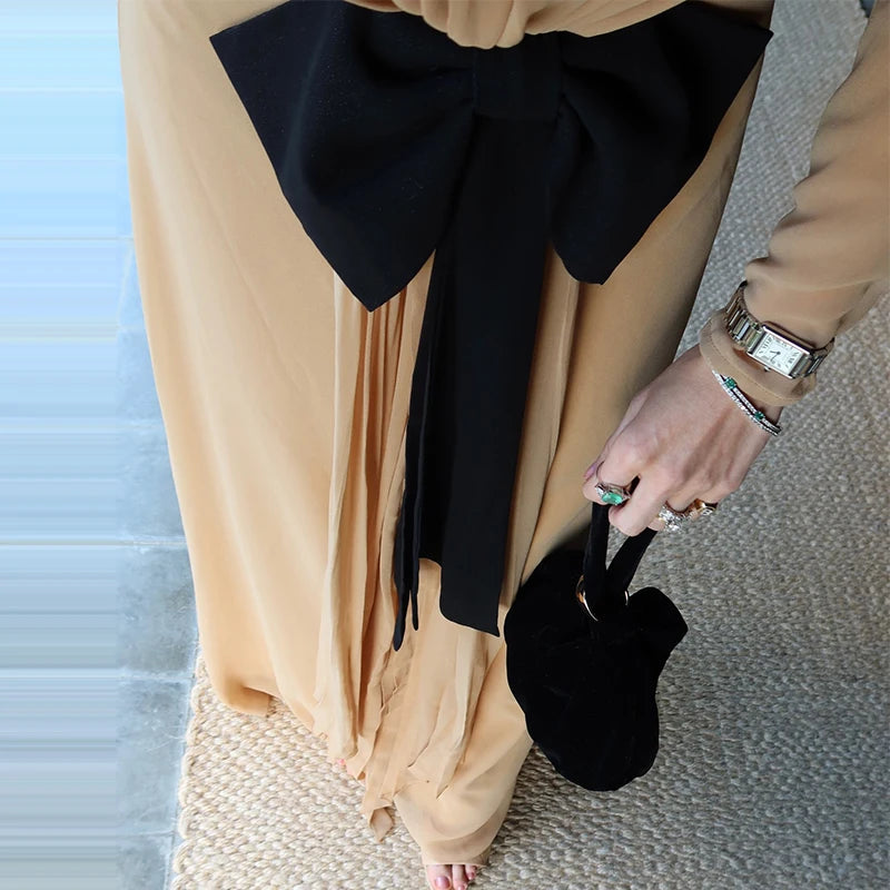 Elegant High-Neck Cutout Maxi Dress | Sheer Chiffon Long-Sleeve Evening Gown | Bow-Accented Floor-Length Summer Formal Party Dress Luxegan