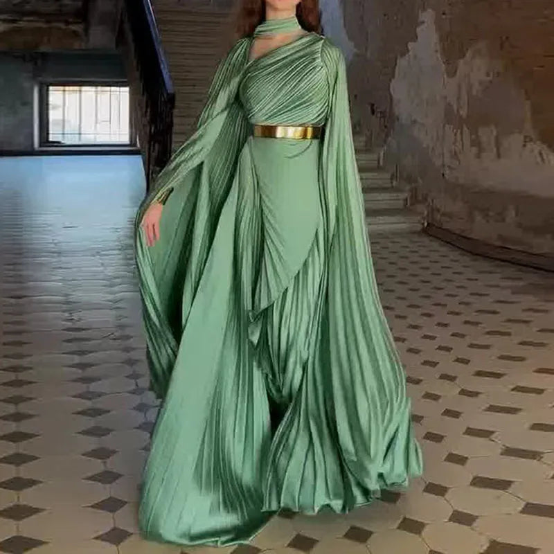 Women's Turtleneck Flare Sleeve Hollow-Out Maxi Dress Luxegan
