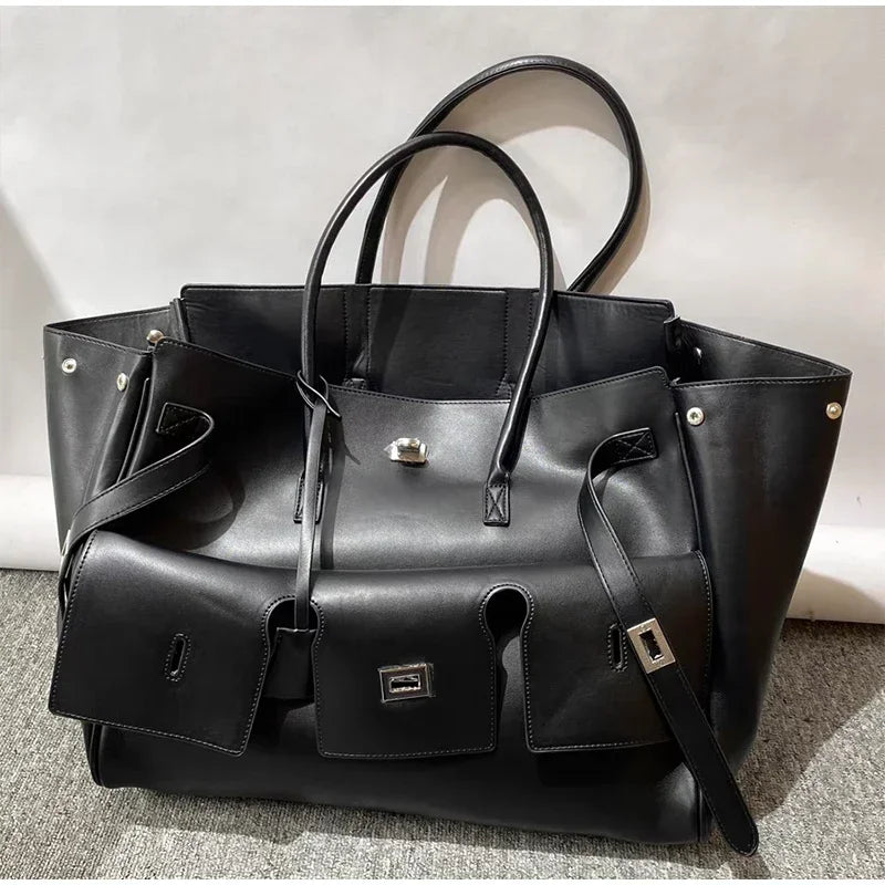 Luxury Wings Style Synthetic Leather Shoulder Bag,Large Capacity Commuting Women Tote Bag,Punk Buckle Simple Versatile Handbag
