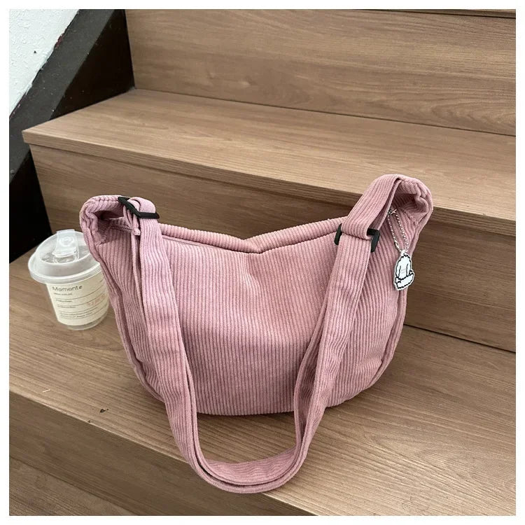 Corduroy "Lazy Wind" Dumpling Bag | Japanese Literary & Korean Casual Handbag Luxegan