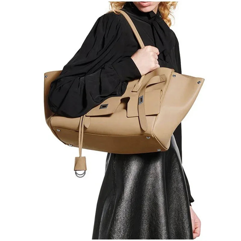 Luxury Wings Style Synthetic Leather Shoulder Bag,Large Capacity Commuting Women Tote Bag,Punk Buckle Simple Versatile Handbag