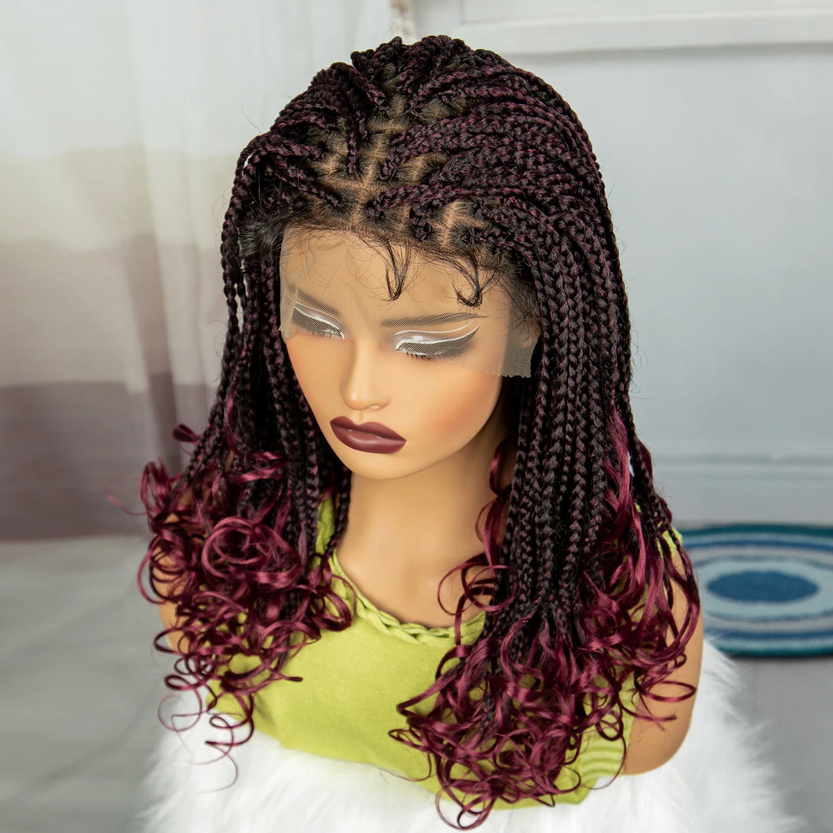 20 Inch Knotless Box Braids Wig | 9x6 Lace Front | Curly Ends