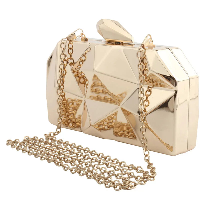 Luxury Metal Handle Dinner Bag | Geometric Irregular Banquet Clutch | Women’s Sequined Minaudiere & Crossbody Chain Dress Bag Luxegan