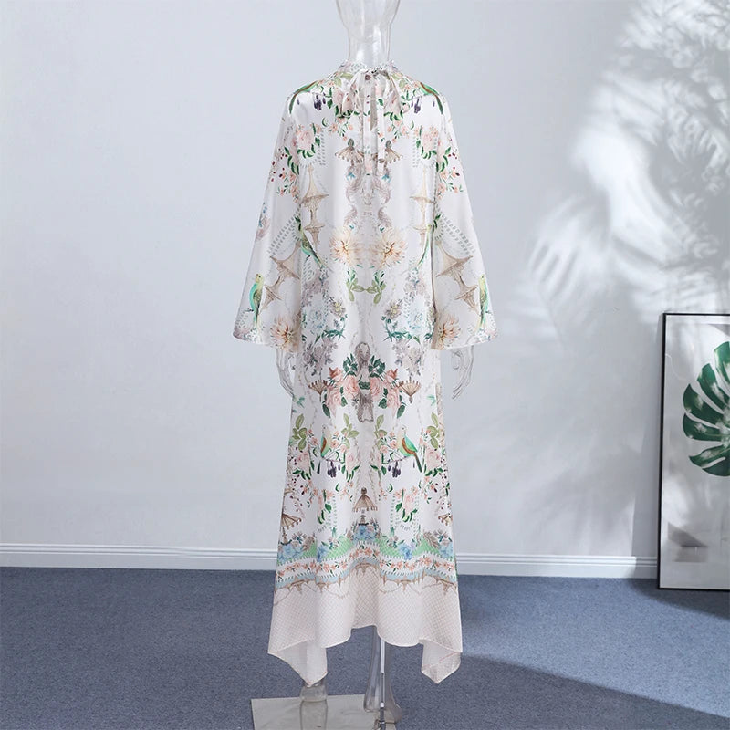 Print Round Neck Flared Half Sleeve Slim Fit Voluminous Skirt Ankle-Length Dress – Natural Waist, Summer Luxegan
