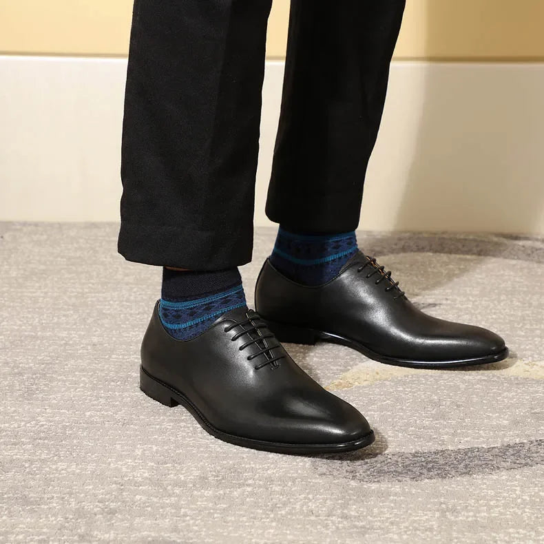 Designer Genuine Leather Wholecut Oxfords | Luxury Brand Pointed-Toe Dress Shoes | Elegant "Classic Single-Piece" Silhouette | "Dignified" Waterproof Cow Leather Footwear for Radiant Versatile Business & Formal Styling Luxegan