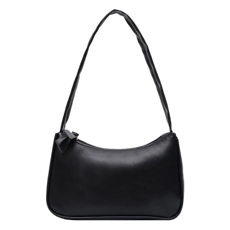 Retro Forearm Bag for Women | PU Leather Bow Handbag & Baguette Shoulder Bag (Western Style Underarm Bag, Casual Tote) Luxegan