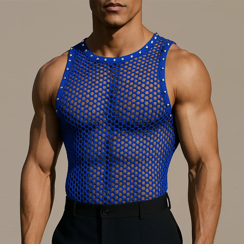 Men’s Solid Color Hollow-Out Mesh Tank Top | Sophisticated "See-Through" Streetwear Silhouette | Elegant Summer Sexy Fashion Vest | "Dignified" High-Performance Men's Clothing for Radiant Versatile Styling Luxegan