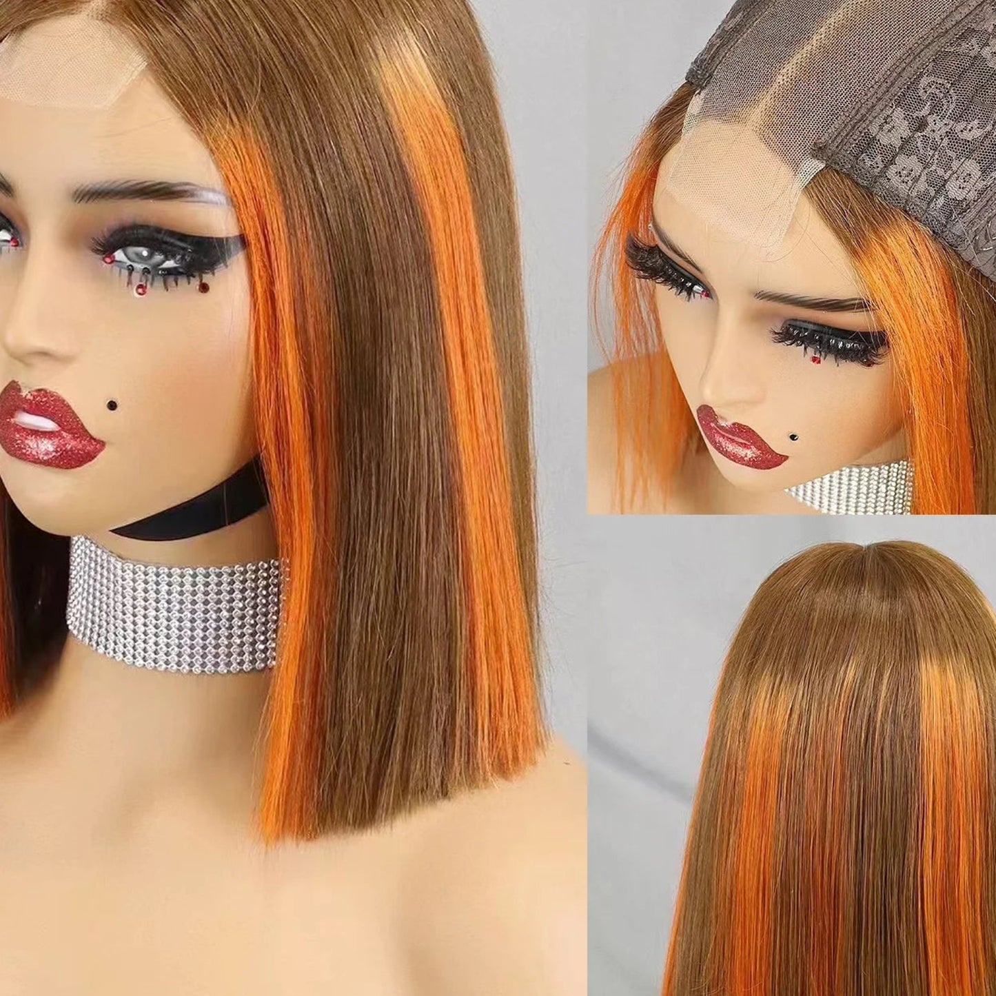 Super Double Drawn Bone Straight Short Bob Wig - 100% Burmese Remy Human Hair Glueless Wig - Transparent Swiss Lace Closure Pre-Plucked Straight Bob Wig for Women (4-16 Inch) Luxegan