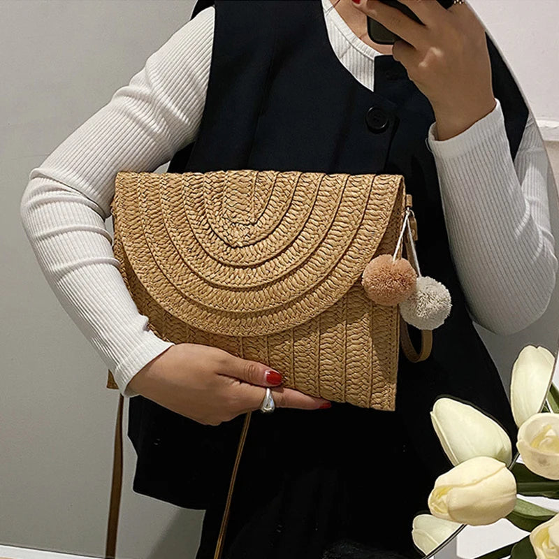 Summer Woven Braided Handbag | Handmade Envelope Shoulder Bag & Beach Tote Luxegan