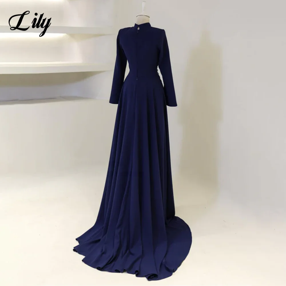 Lily Burgundy Elegant Prom Dresses High-Neck Long Sleeves Mermaid Evening Dresses Satin Muslim Formal Gowns Dubai  Customized