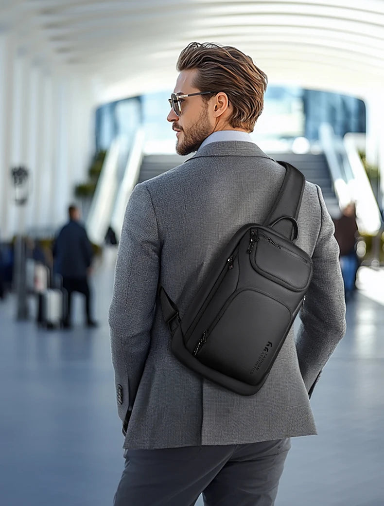 Business Crossbody Messenger Bag | Sophisticated "Box" Silhouette | Waterproof Travel Chest Bag for 11.3-inch iPad | "Dignified" High-Performance HK-6951B Essential for Radiant Versatile Styling Luxegan