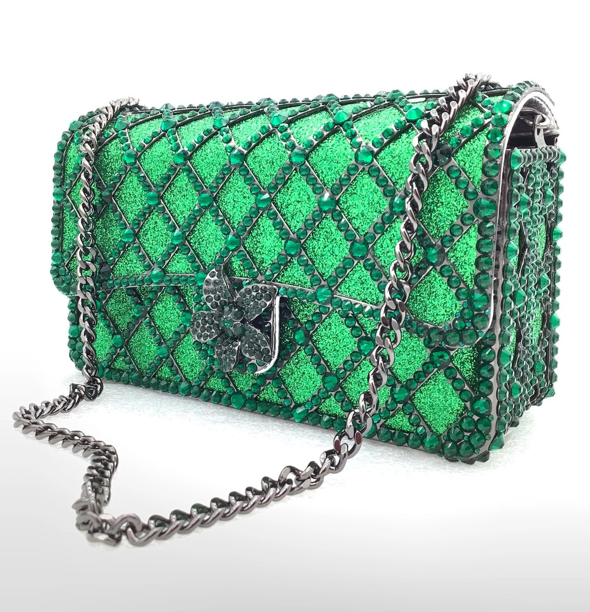 Luxury Jeweled Minaudière Clutch | Long Chain Messenger Messenger Bag for Party & Wedding | Diamond & Gem Encrusted Metallic Handbag | Women’s High-Fashion Evening Shoulder Bag (Model 01) Luxegan