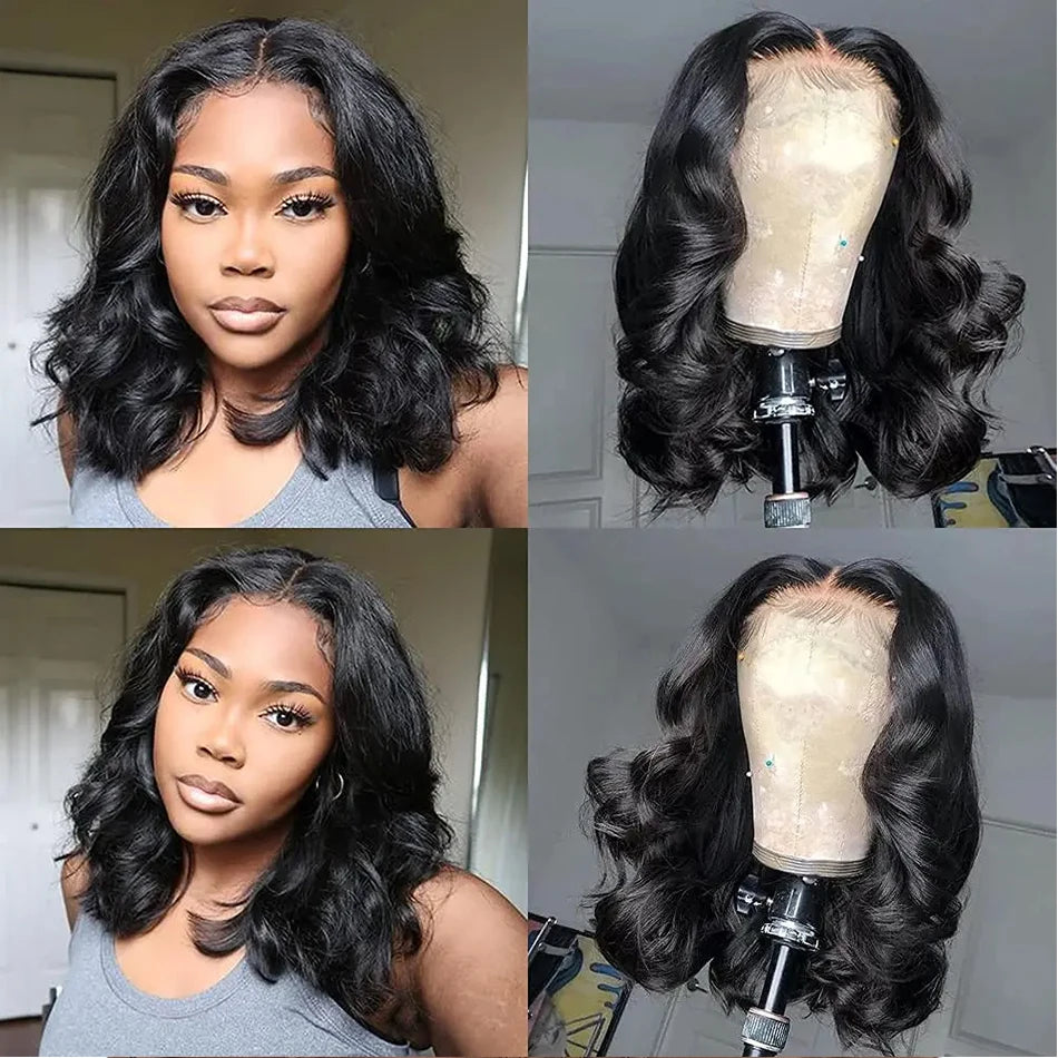 200% Density Short Bob Wig | Sophisticated 4x6 HD Transparent Lace Closure | Elegant Body Wave & Water Wave Brazilian Human Hair | "Dignified" 4–16 Inch Glueless Remy Wig for Radiant Versatile Styling Luxegan