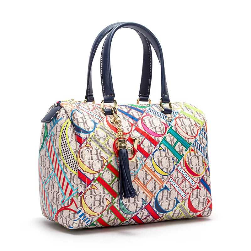 Luxury Jacquard Bowling Bag | Colorful PVC Commuter Crossbody Luxegan