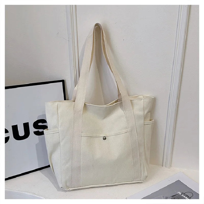 Preppy Style Shoulder Bag Unisex | Large Capacity Handbag & Casual Versatile Solid Canvas Bag (Student Commuting Zipper Square Bag) Luxegan