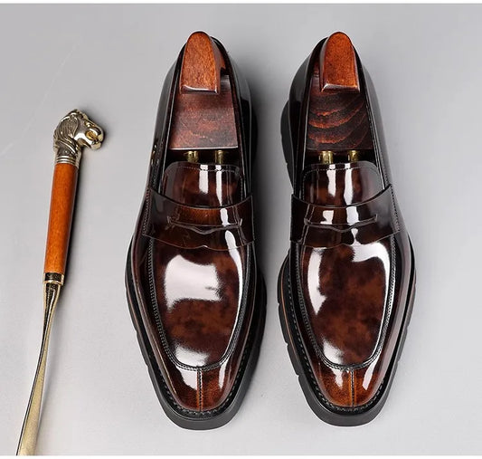 Men's Premium Slip-On Brogue Shoes | Sophisticated Pointed Toe Cow Leather Footwear | Elegant "Full Grain" Interior Silhouette | "Dignified" Waterproof-Style Wedding Shoes for Radiant Versatile Spring & Autumn Styling Luxegan