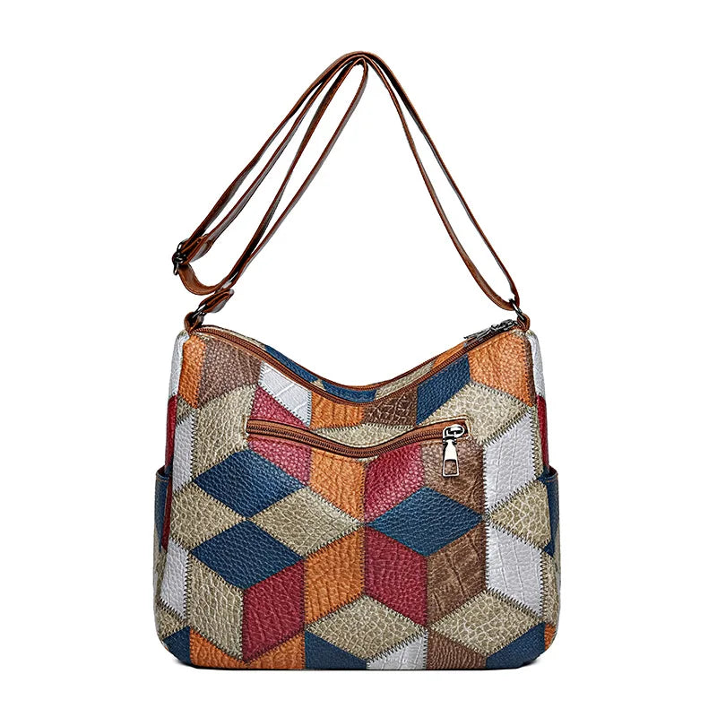 PU Leather Patchwork Casual Tote | Soft Vintage Large Capacity Shoulder Bag Luxegabn