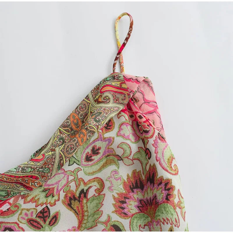 Floral Print V-Neck Sleeveless Slim Fit A-Line Floor-Length Dress – Empire Waist, All Season Luxegan