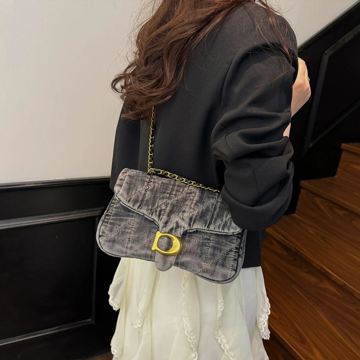 Hong Kong Style Retro Distressed Denim Shoulder Bag | Soft Versatile Commuter & Daily Work/School Satchel Luxegan