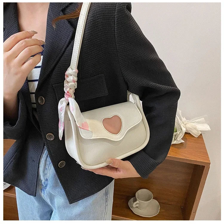 Cute Love Heart Shoulder Bag | Small Square Crossbody with Scarf Luxegan