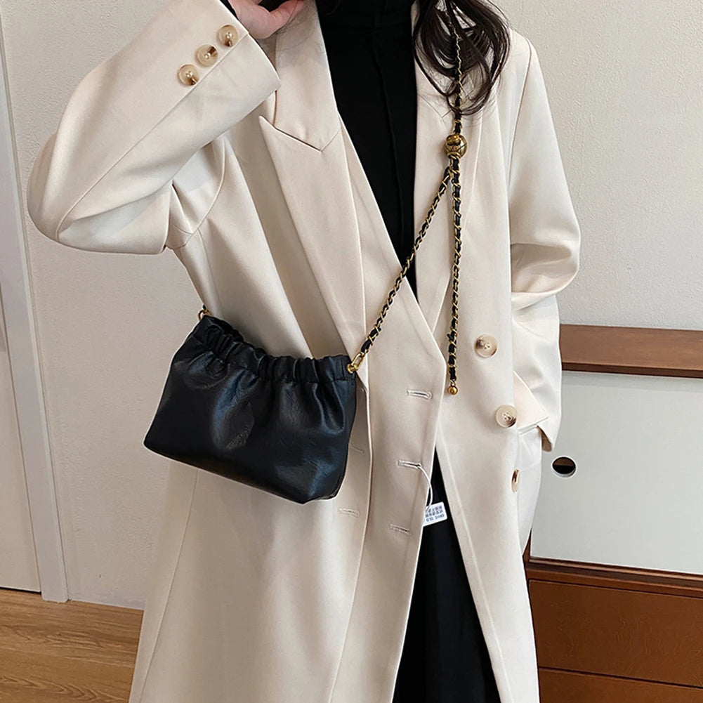PU Leather Solid Hobo Bag | Soft Fashion Chain Pleated Crossbody Tote Luxegan