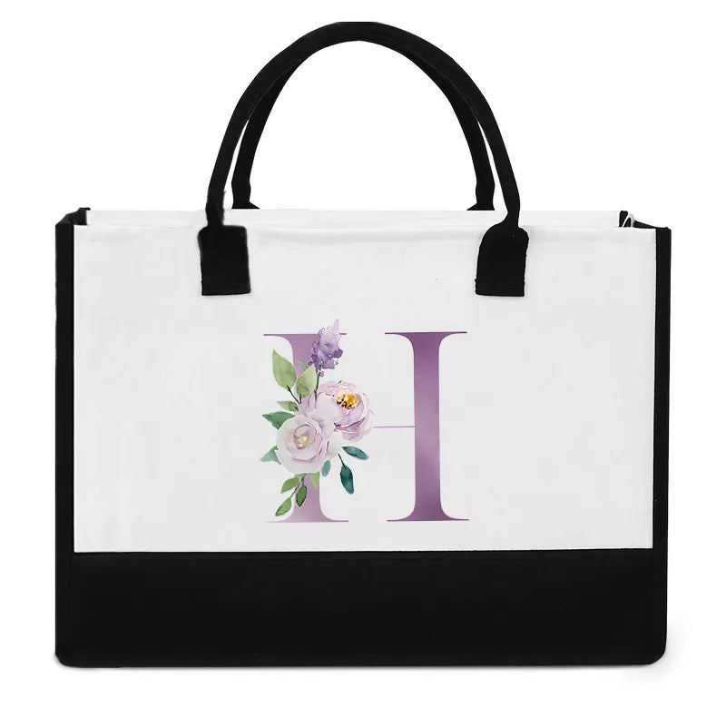 Vintage Purple Flower Series Canvas Bag | Large Capacity Reusable Jute Shopping Tote | Fashionable Imitation Sack Handbag & Casual Grocery Organizer (Unisex) Luxegan