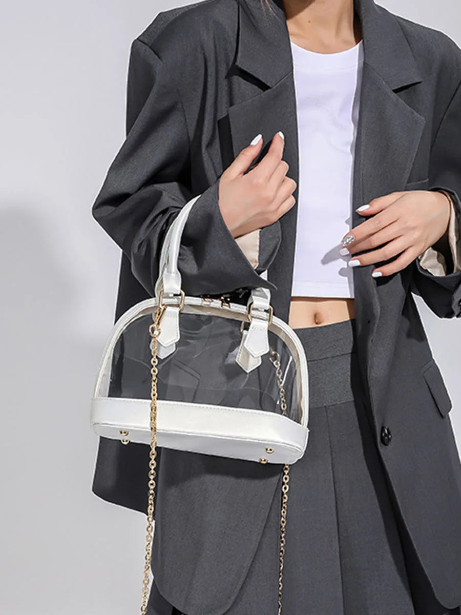 Transparent Jelly Women's Clutch Handbag | PU Leather Top Handle Metal Chain Crossbody Shoulder Tote Bag (Casual Messenger Purse) Luxegan