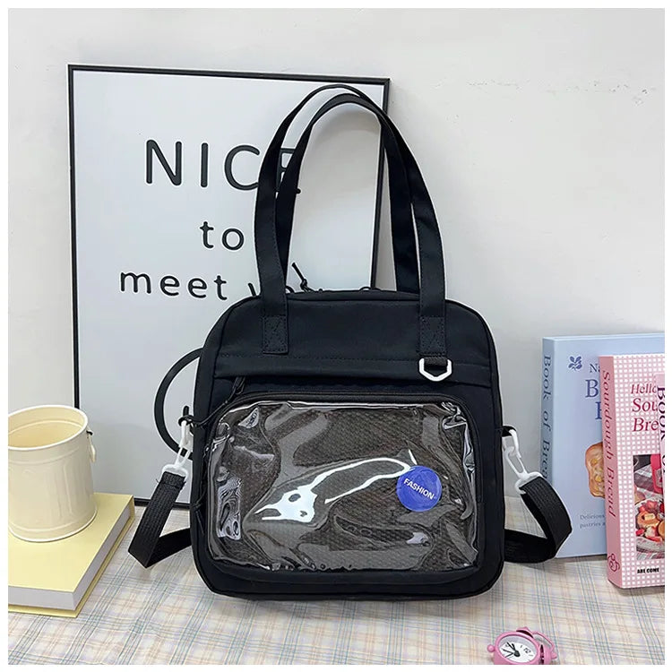 Japanese High School Girls Crossbody Bags | Nylon Teenage Student Tote Book Bag | Transparent Women Handbags JK Kawaii Shoulder Bag Luxegan