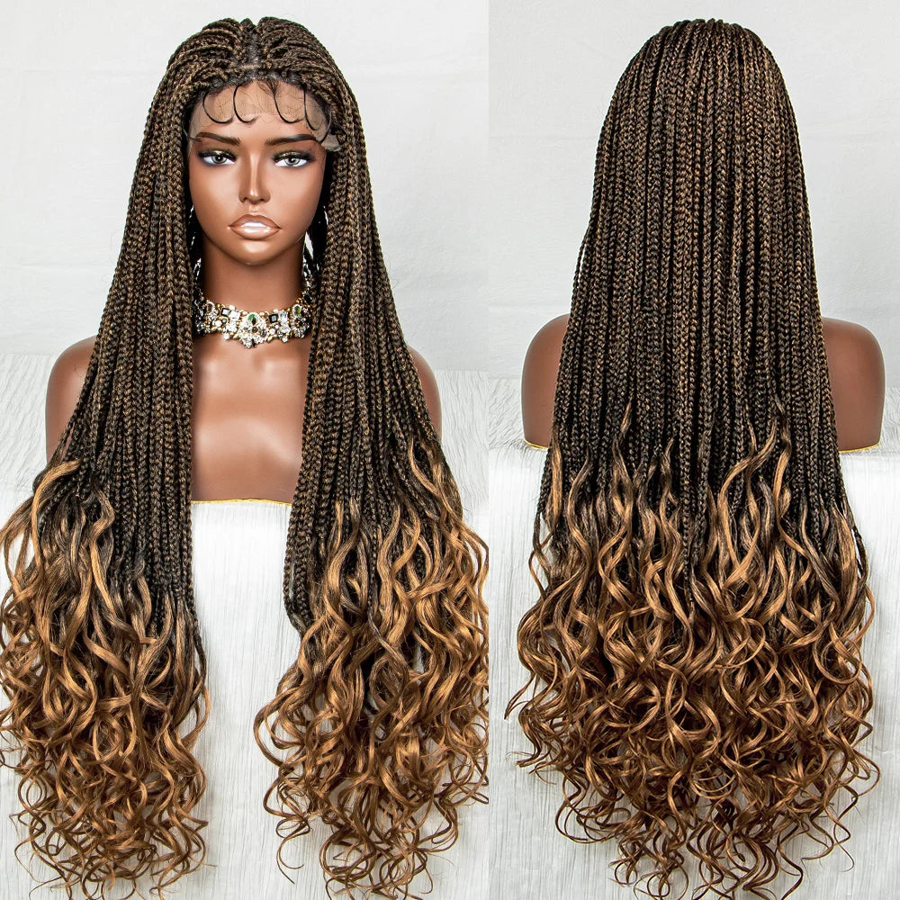 36" Blue Knotless Box Braids Lace Front Wig | Baby Hair | Crochet Braids | Black Women